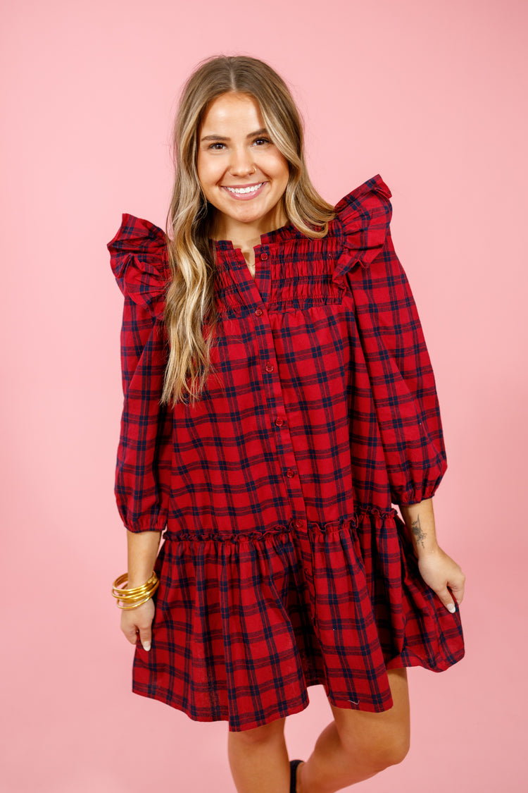 Red and Navy Plaid Dress