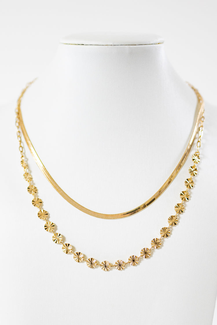 Flower & Flat Snake Chain Dual Necklace