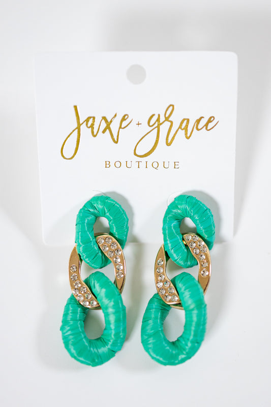 Linked Raffia & Metal Chain Earrings