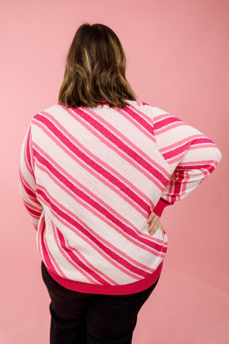 Pink "Merry Everything" Stripe Sweater, S-3XL