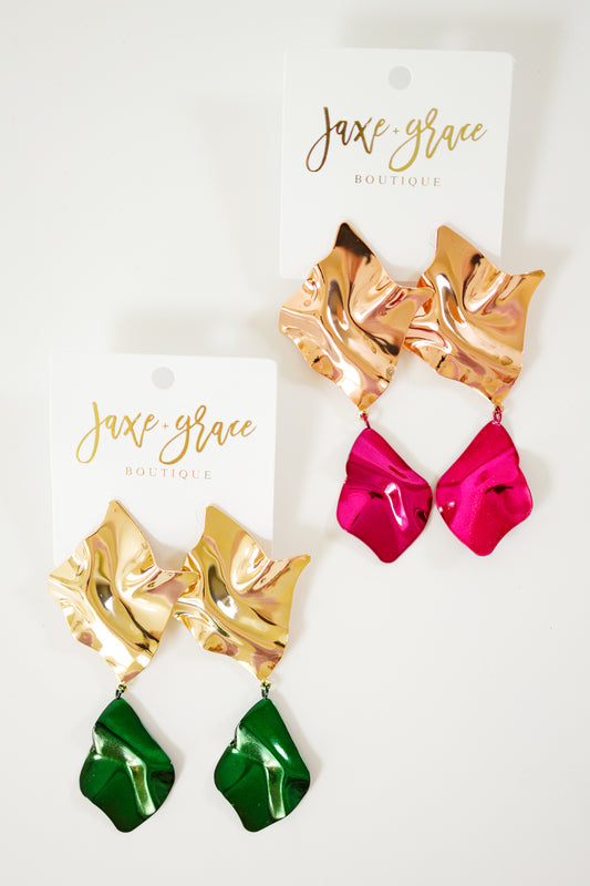 Color Waved Metal Link Earrings, VARIOUS