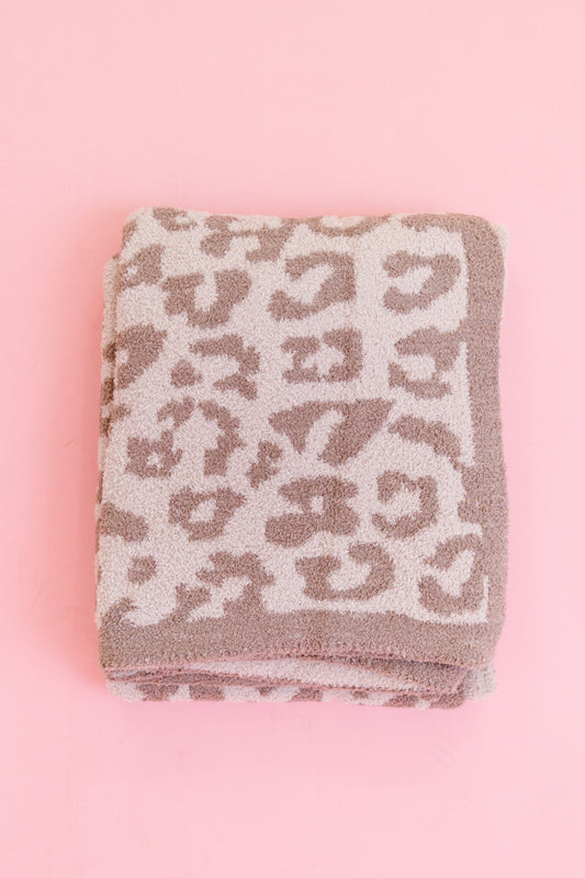 Sand and Taupe Leopard Fuzzy Blanket