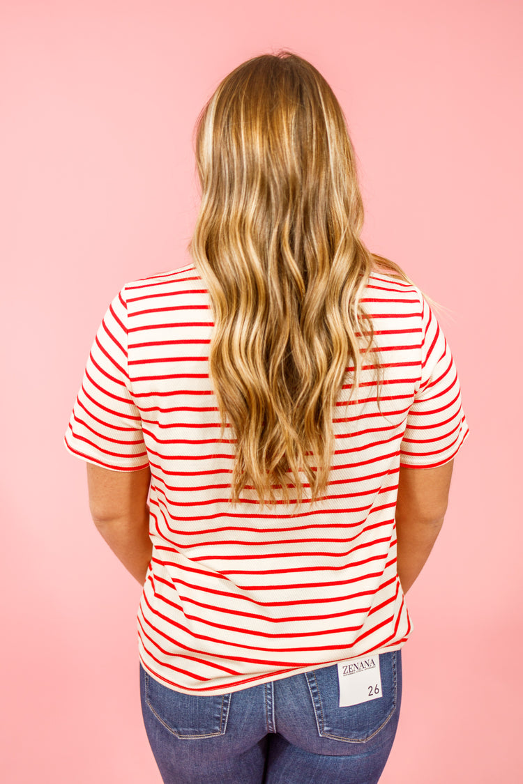 Red Striped Sequin Hearts Top