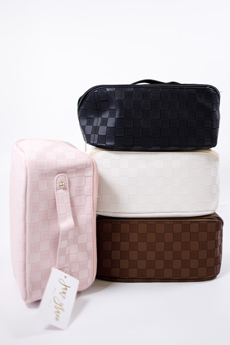 Rosemary Leather Checker Makeup Bag, VARIOUS