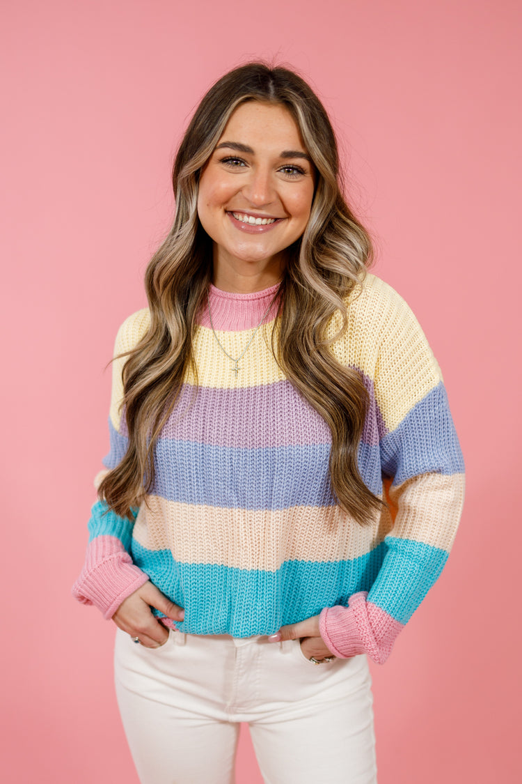 Pastel Striped Mock Neck Sweater