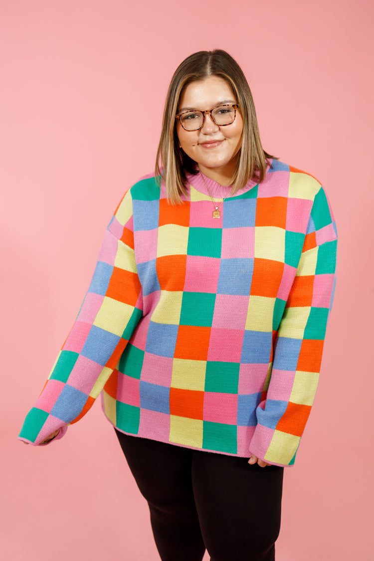 Curvy Multicolor Checkered Sweater