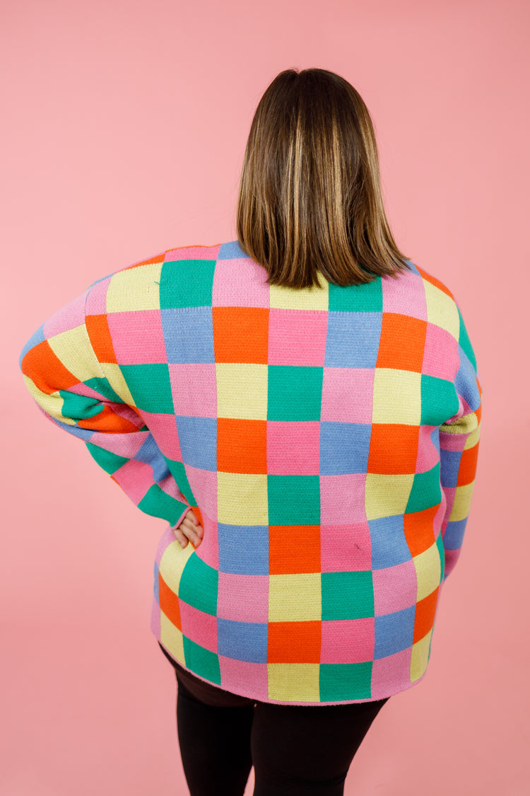 Curvy Multicolor Checkered Sweater