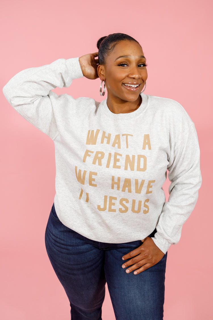 Ash Grey Friend in Jesus Graphic Sweatshirt, S-3XL