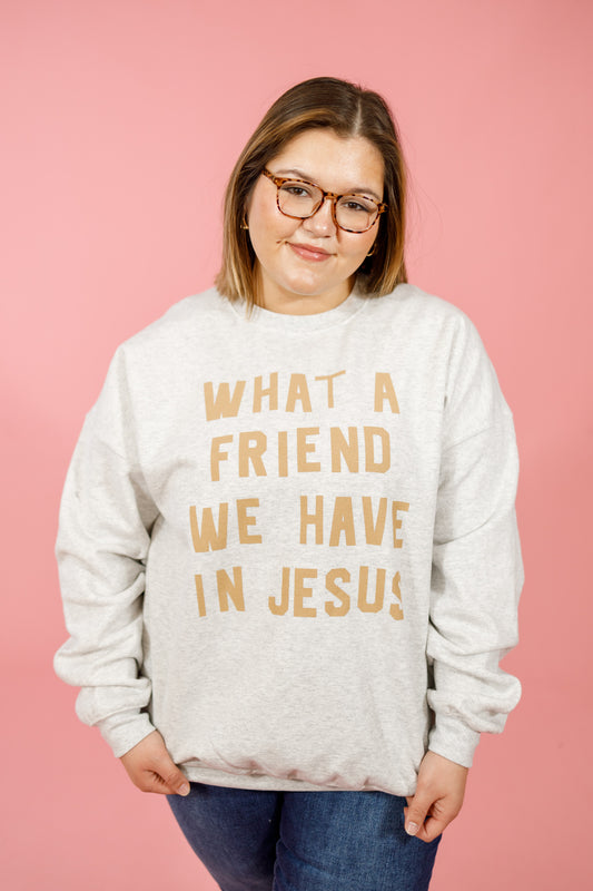 Ash Grey Friend in Jesus Graphic Sweatshirt, S-3XL