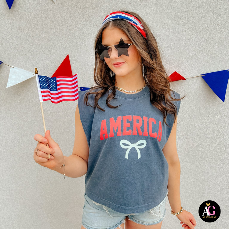 America Bow Graphic Tank Al + Gray Graphic Tees