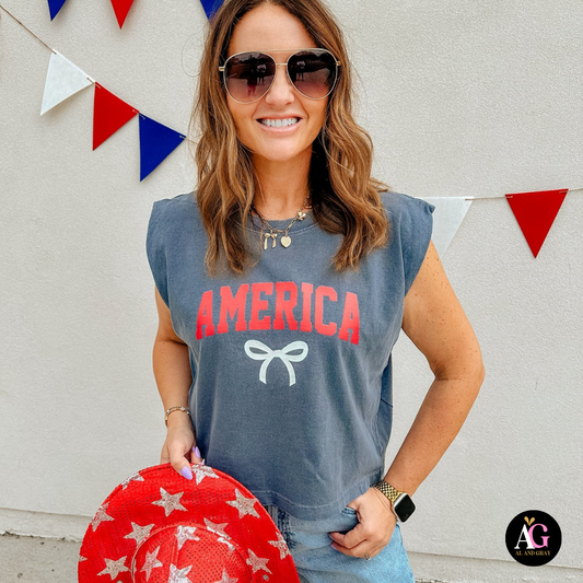 America Bow Graphic Tank Al + Gray Graphic Tees