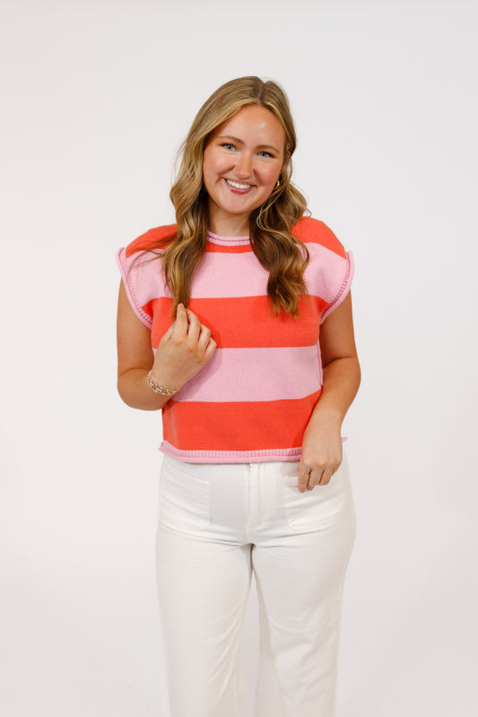 Pink and Coral Stripe Knit Top
