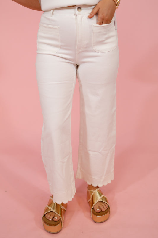 Entro White Scallop Detail Pants
