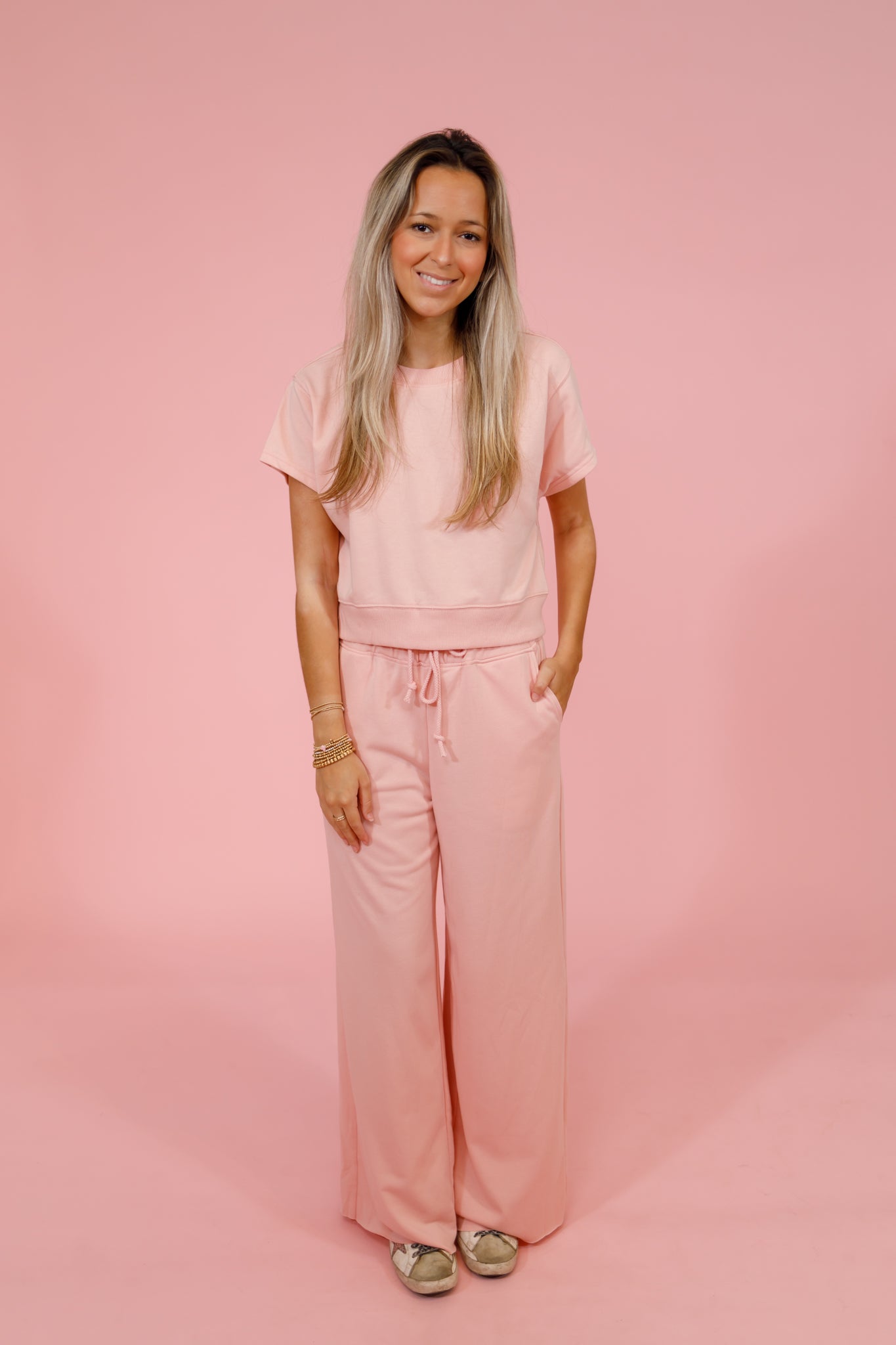 Light Pink Wide Leg Pants Set Jaxe + Grace Boutique