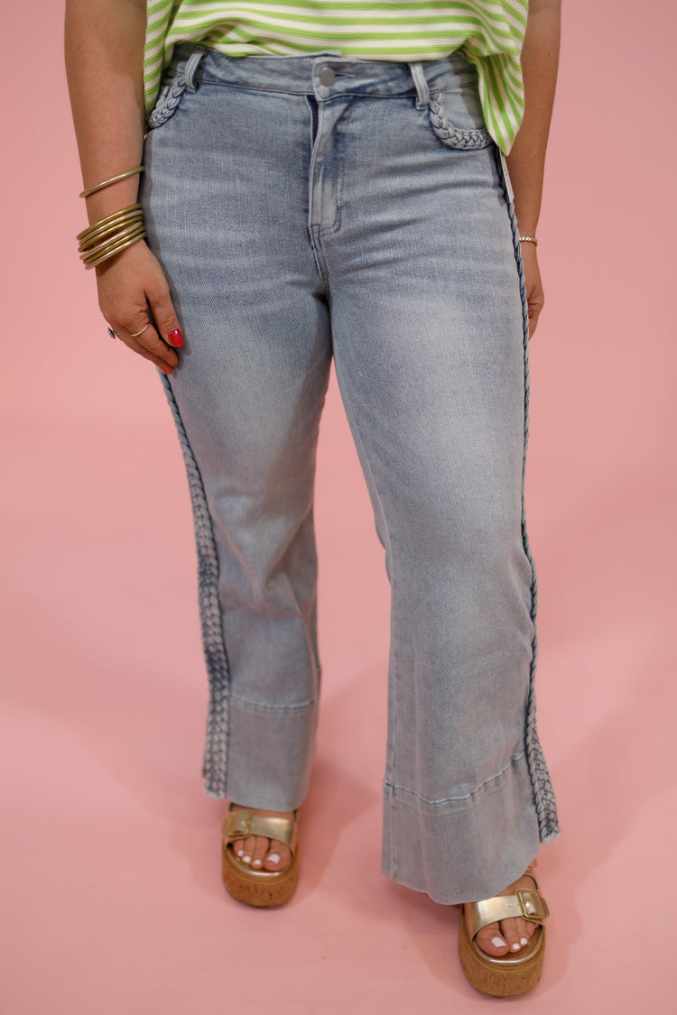 Wide Leg Side Braid Jeans