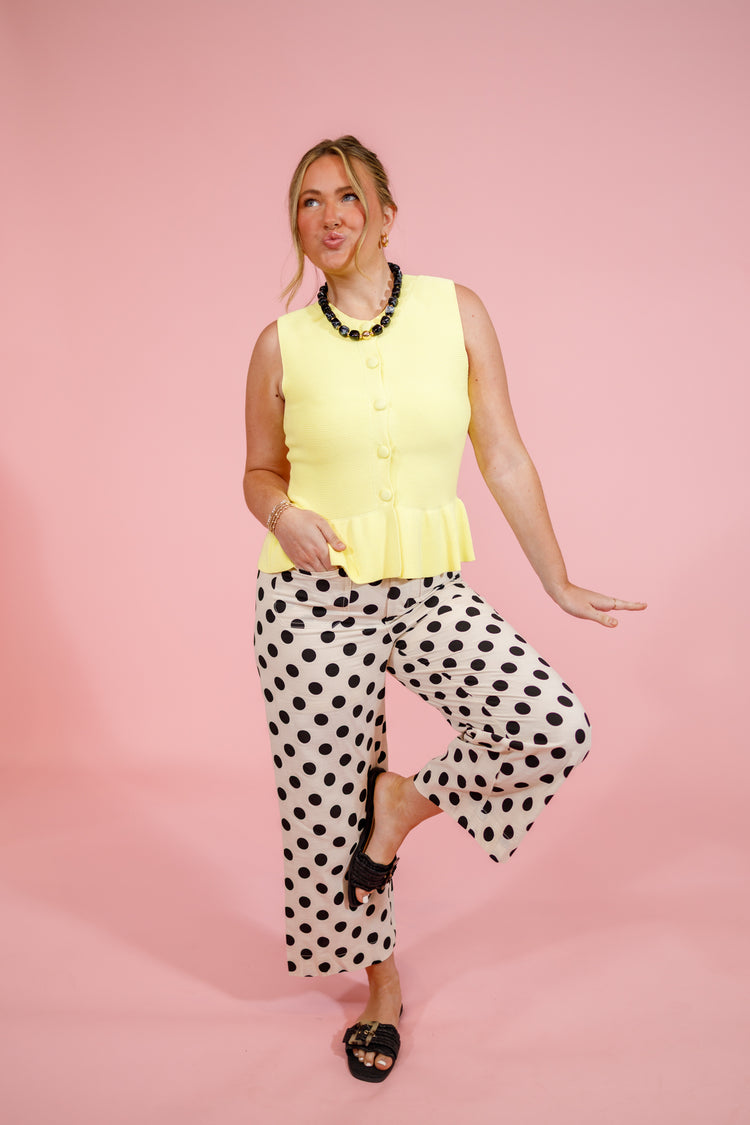 Yellow Lime Knitted Button Peplum Top Jaxe + Grace Boutique
