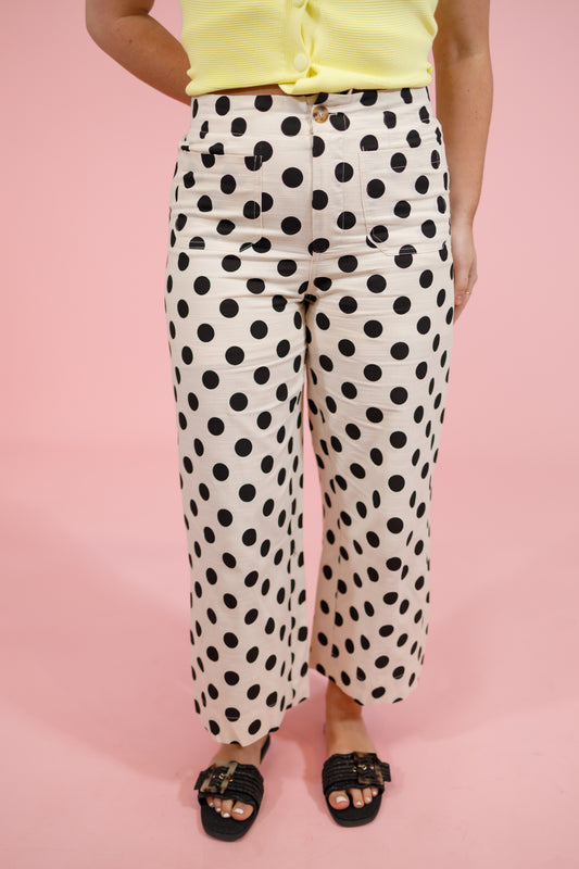 Cream and Black Polka Dot Wide Leg Pants