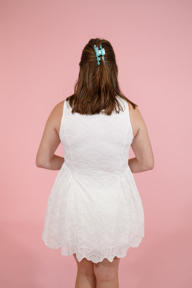 White Eyelet Button Dress