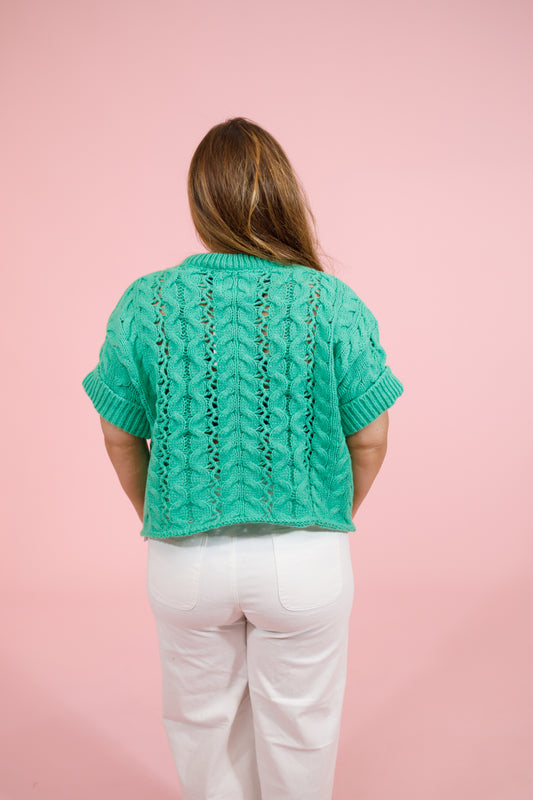 Green Crochet Knit Top