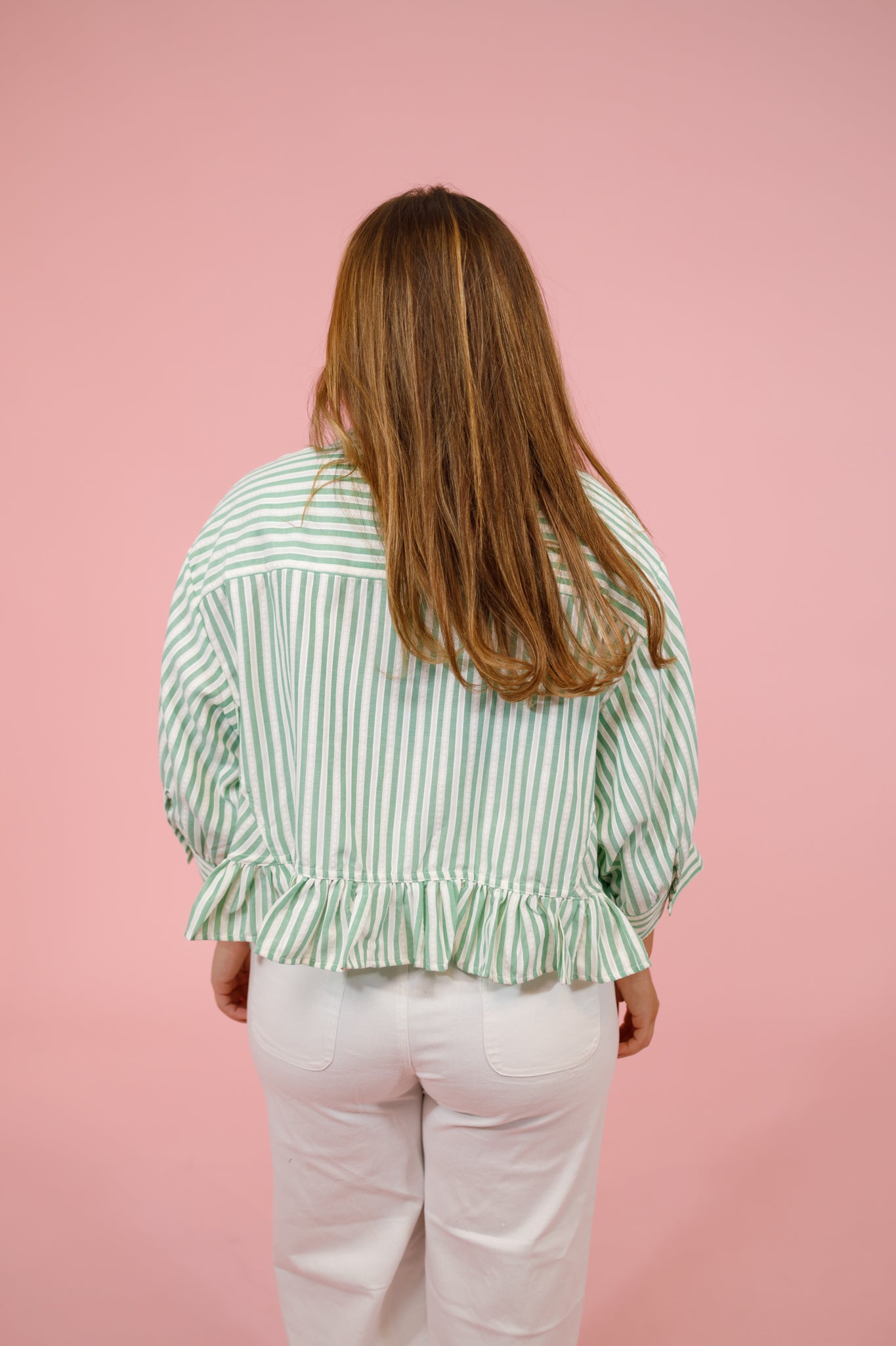 Green Stripe Ruffle Hem Top Jaxe + Grace Boutique