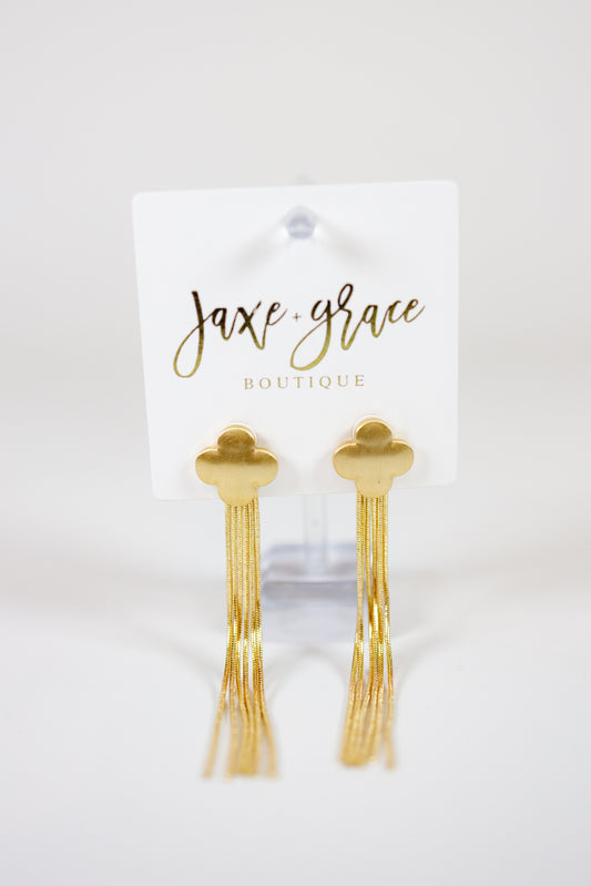 Clover Fringe Chain Long Earrings Jaxe + Grace Boutique