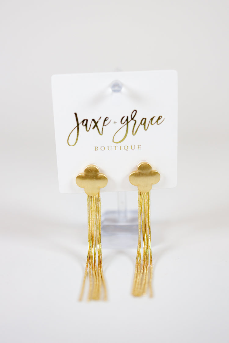 Clover Fringe Chain Long Earrings Jaxe + Grace Boutique