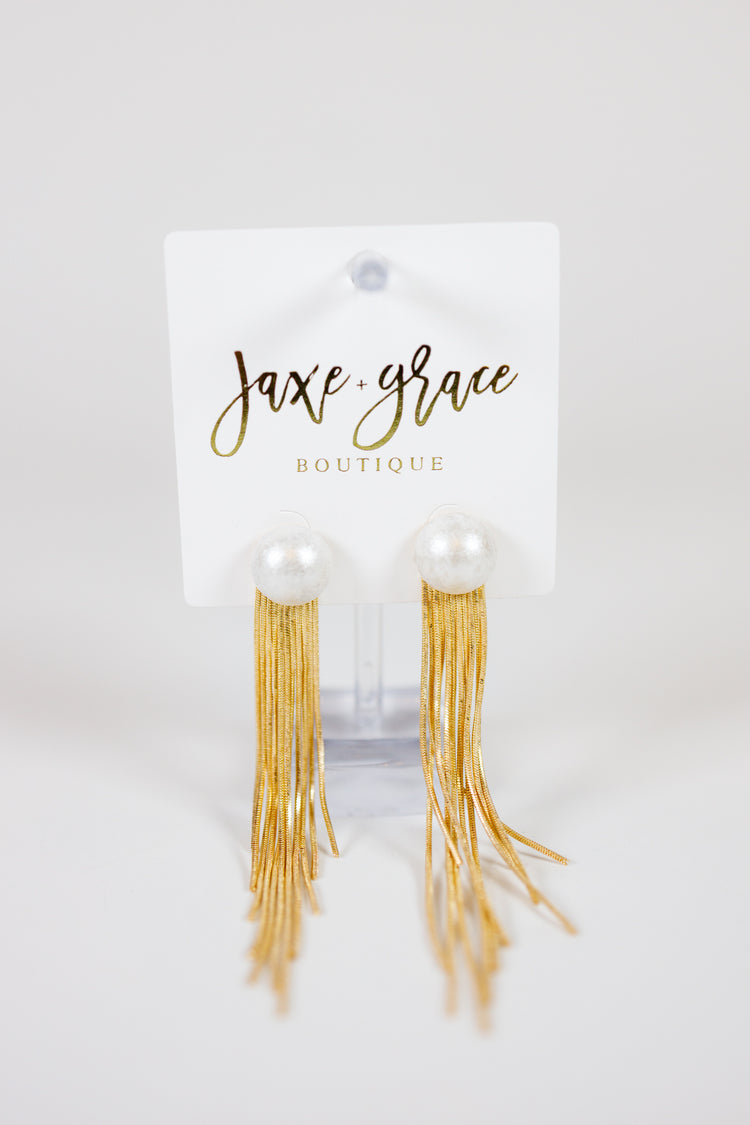 Tassel & Pearl Long Earrings Jaxe + Grace Boutique