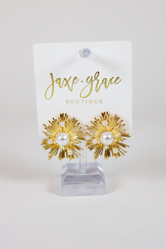 Caroline Hill - Alicia Pearl Sunburst Earrings Jaxe + Grace Boutique
