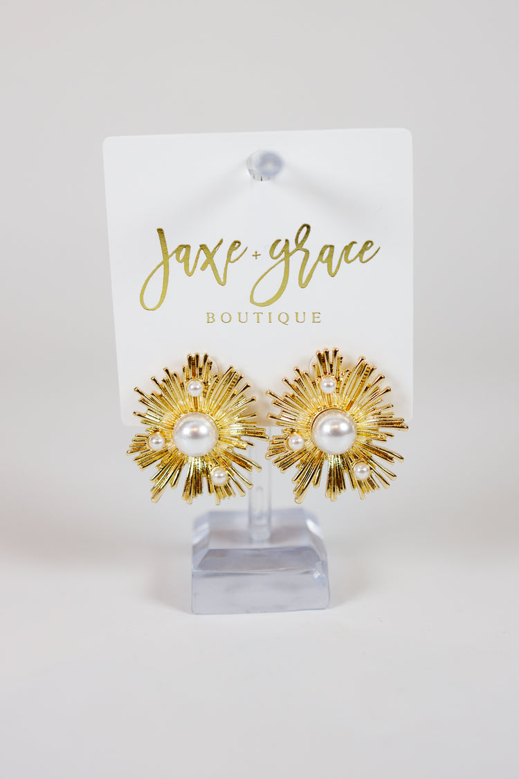 Caroline Hill - Alicia Pearl Sunburst Earrings Jaxe + Grace Boutique