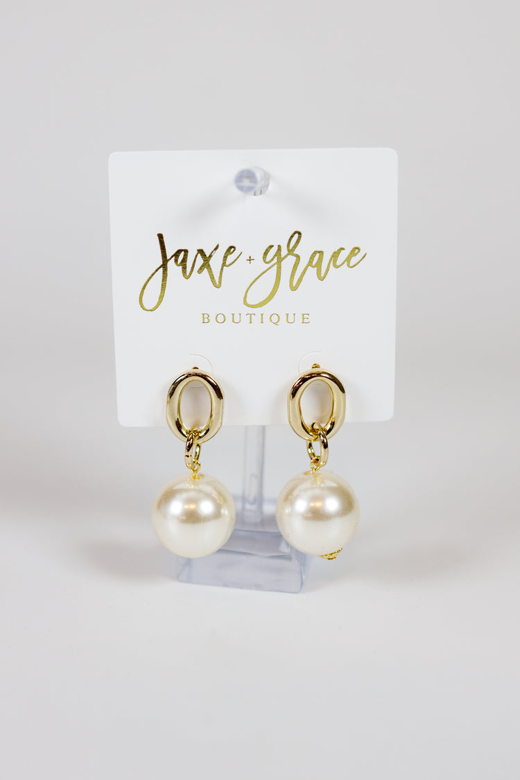 Oval & Pearl Dangle Earrings Jaxe + Grace Boutique