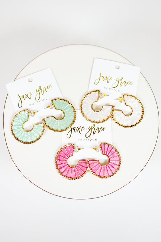 Decorated Fan Shape Resin Hoops Jaxe + Grace Boutique