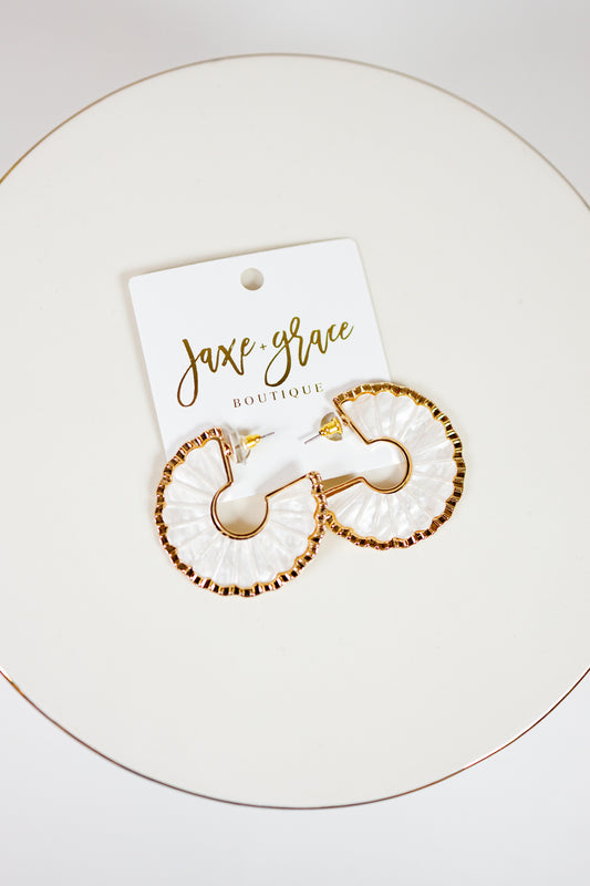 Decorated Fan Shape Resin Hoops Jaxe + Grace Boutique