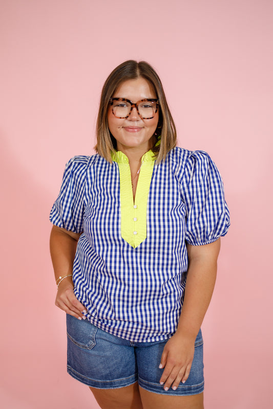 Curvy Navy Gingham Top