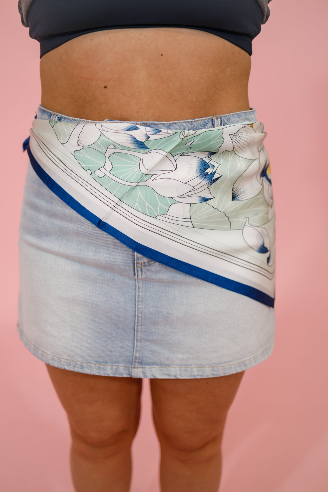 Blue Lotus Flower Print Bandana Scarf Jaxe + Grace Boutique