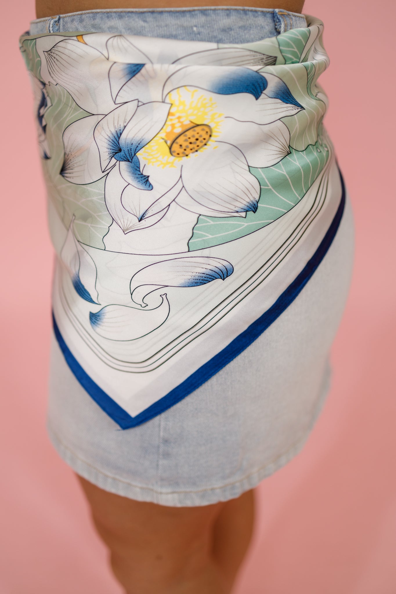 Blue Lotus Flower Print Bandana Scarf Jaxe + Grace Boutique
