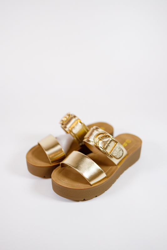 Gold Strap Buckle Platform Sandals Jaxe + Grace Boutique