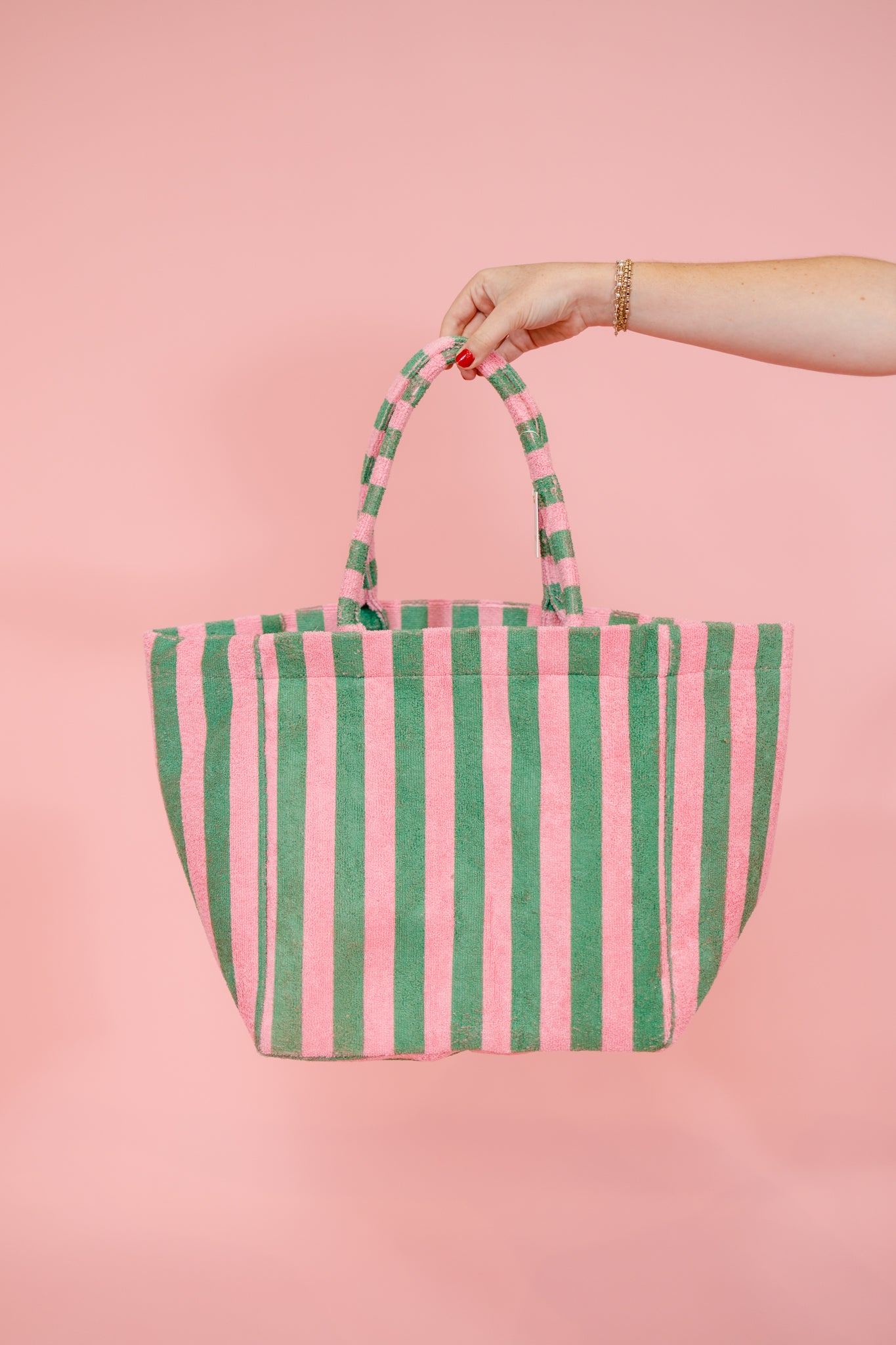 Pink and Green Stripe Tote Bag Jaxe + Grace Boutique