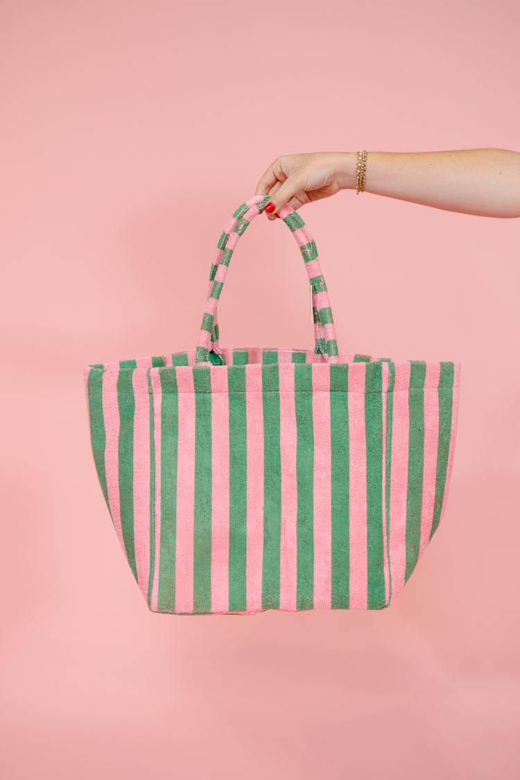 Pink and Green Stripe Tote Bag Jaxe + Grace Boutique
