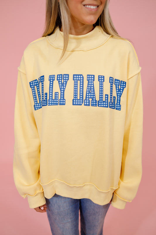 Yellow "Dilly Dally" and "Lolly Gag" Reversible Mock Neck Sweatshirt
