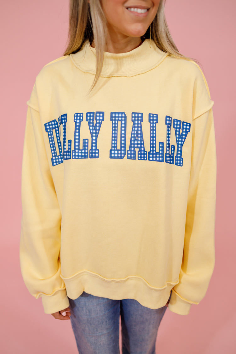 Yellow "Dilly Dally" and "Lolly Gag" Reversible Mock Neck Sweatshirt