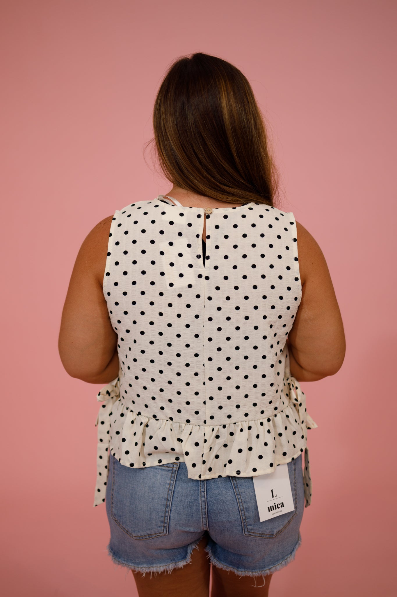 Off White Polka Dot Side Tie Ruffle Top Jaxe + Grace Boutique