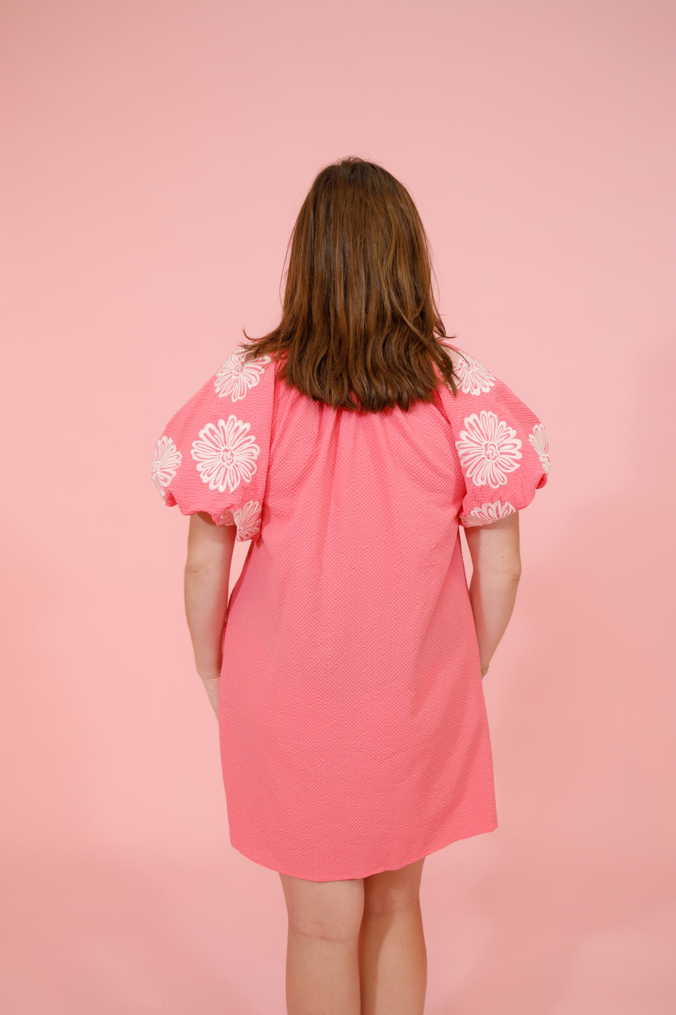 Pink Textured Embroidered Sleeve Dress Jaxe + Grace Boutique