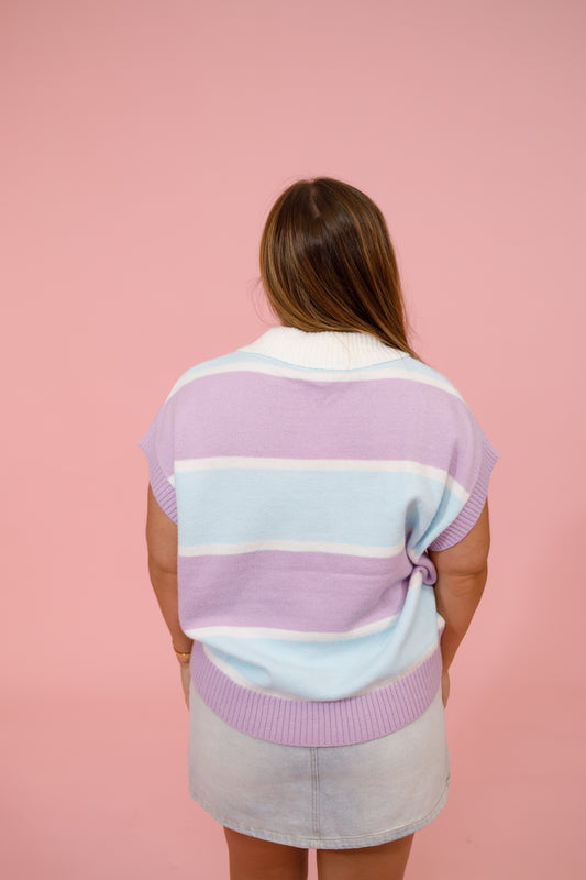 Blue and Lavender Stripe Button Collar Top Jaxe + Grace Boutique