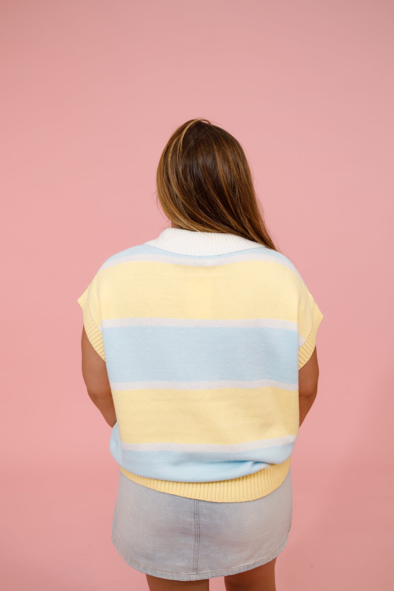 Yellow and Blue Stripe Button Collar Top Jaxe + Grace Boutique