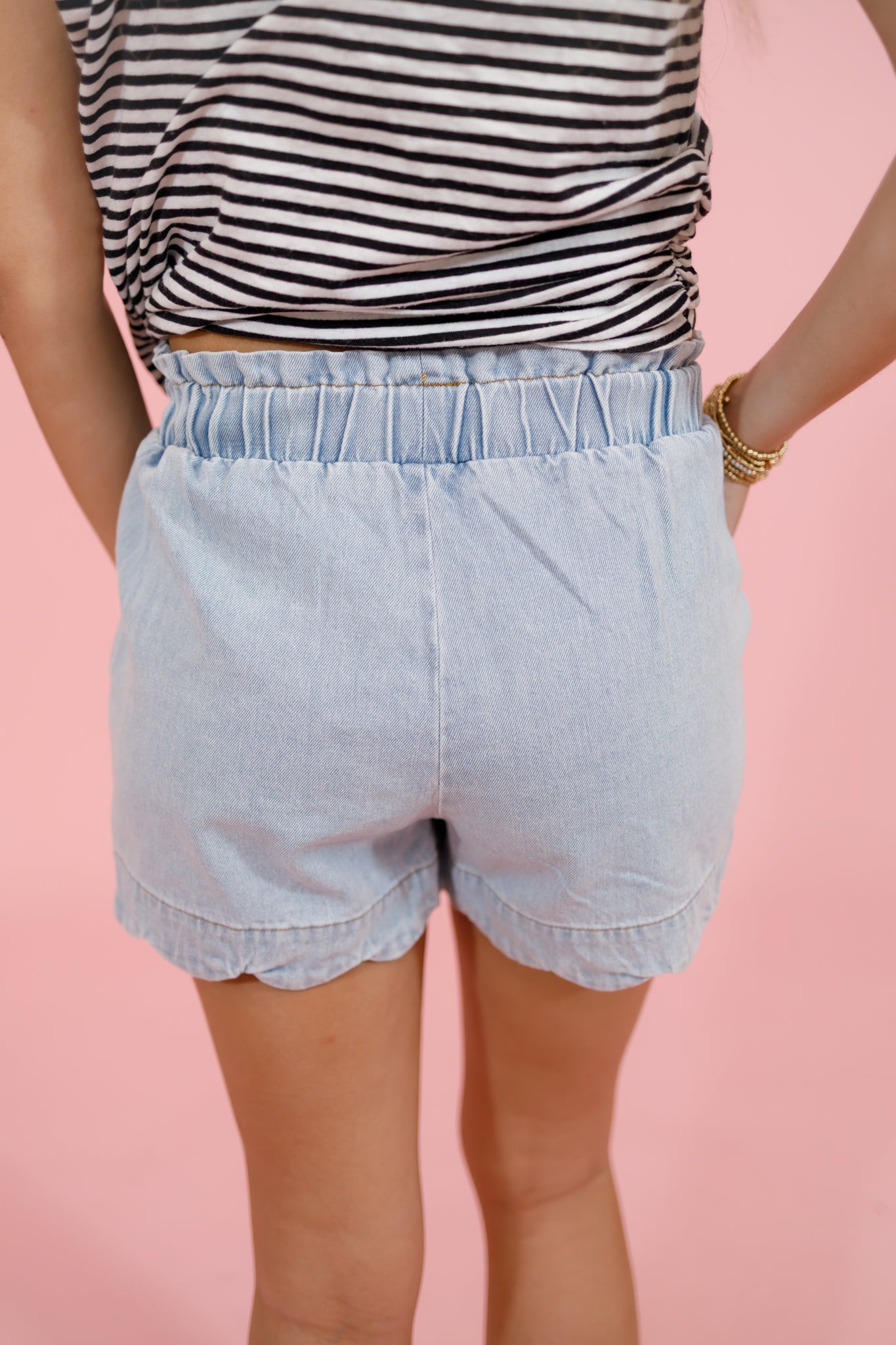 Scallop Hem Washed Denim Shorts Jaxe + Grace Boutique