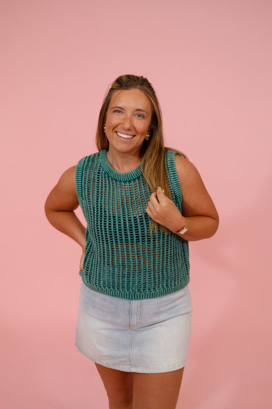 Hunter Green Fish Net Top Jaxe + Grace Boutique