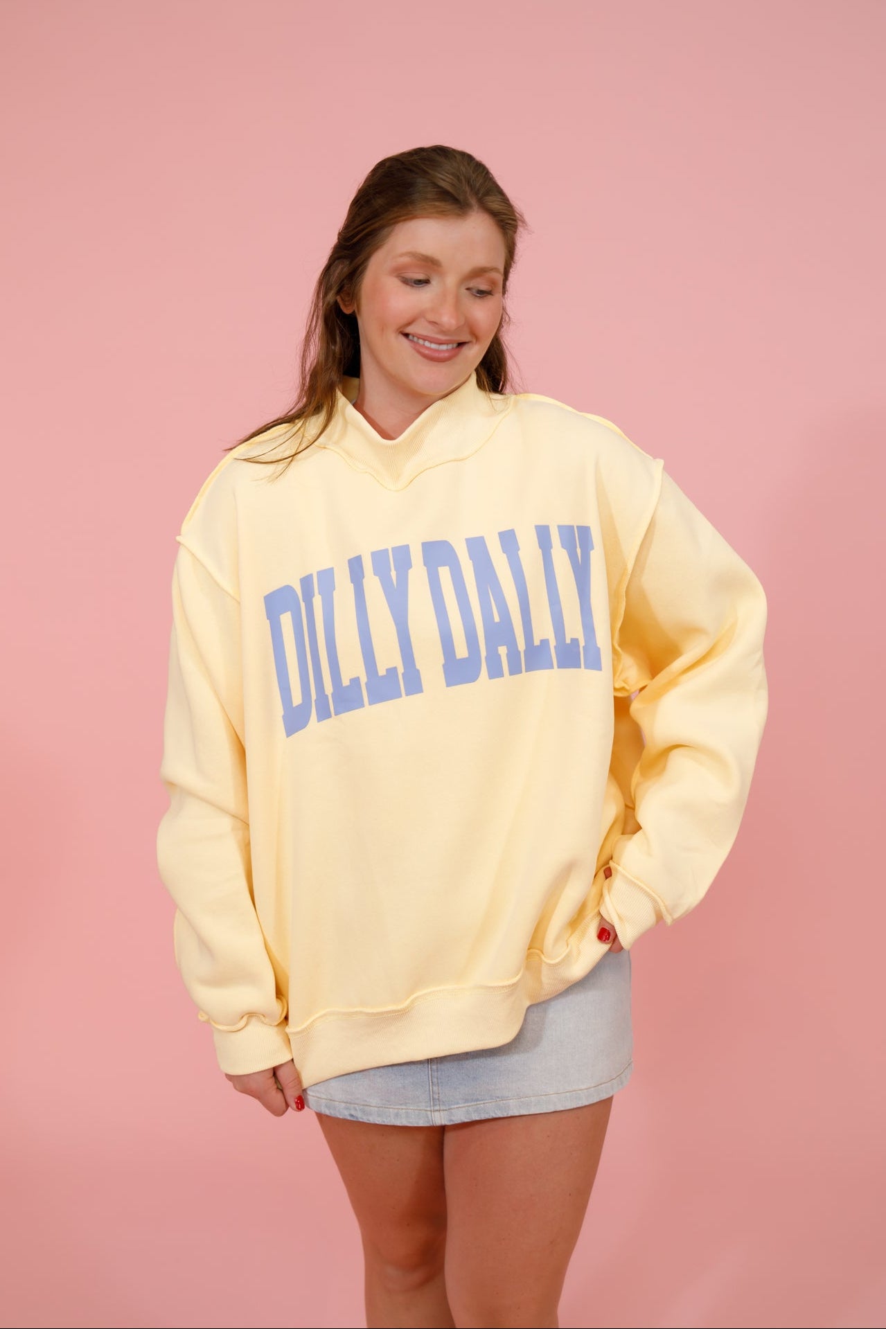Yellow "Dilly Dally" Mock Neck Sweatshirt Jaxe + Grace Boutique