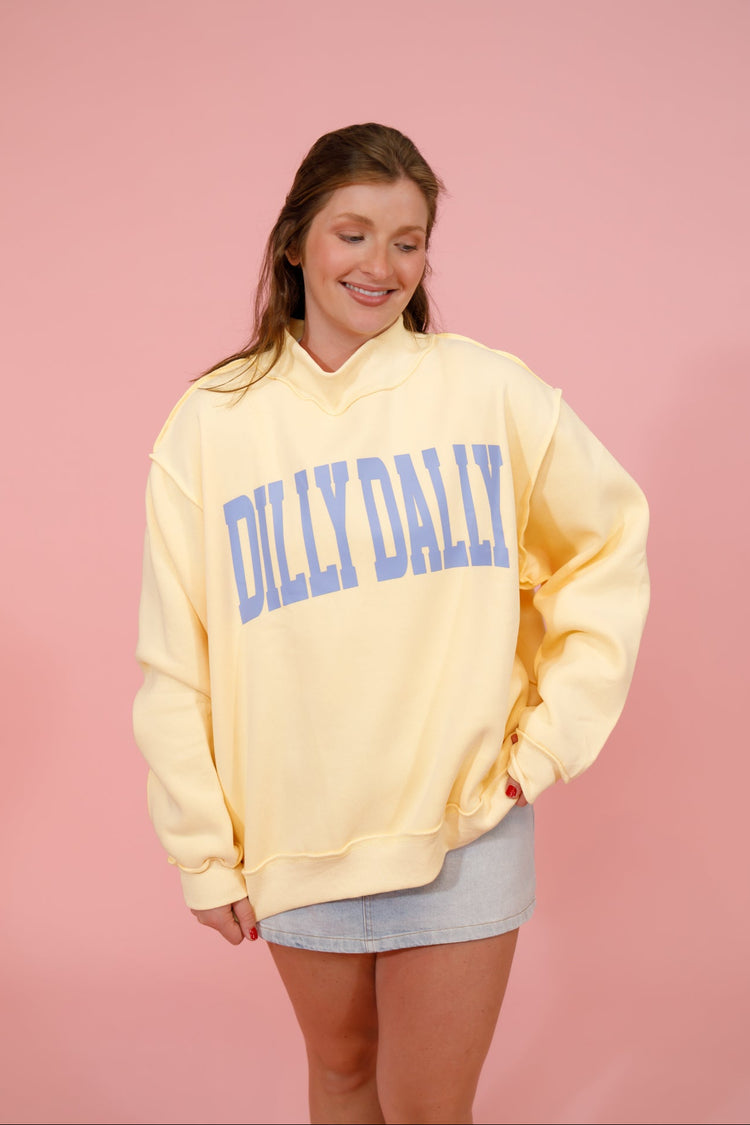 Yellow "Dilly Dally" Mock Neck Sweatshirt Jaxe + Grace Boutique