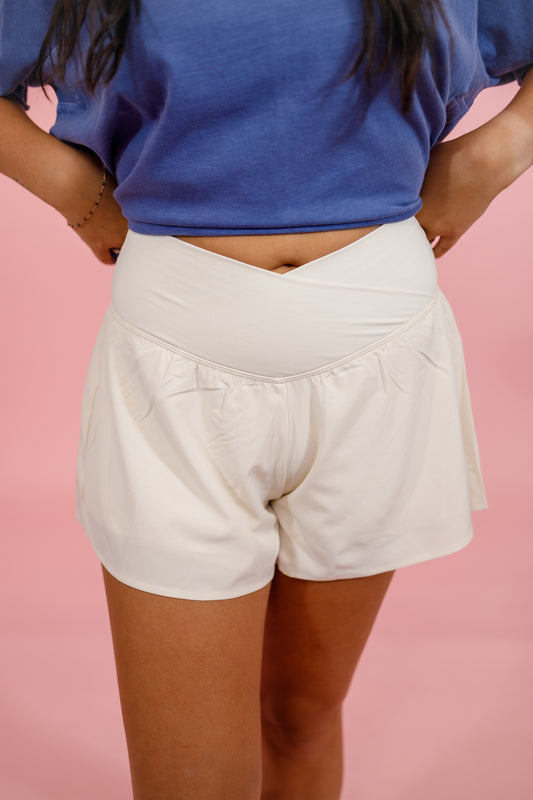 White Pearl Crossover Athletic Shorts Jaxe + Grace Boutique