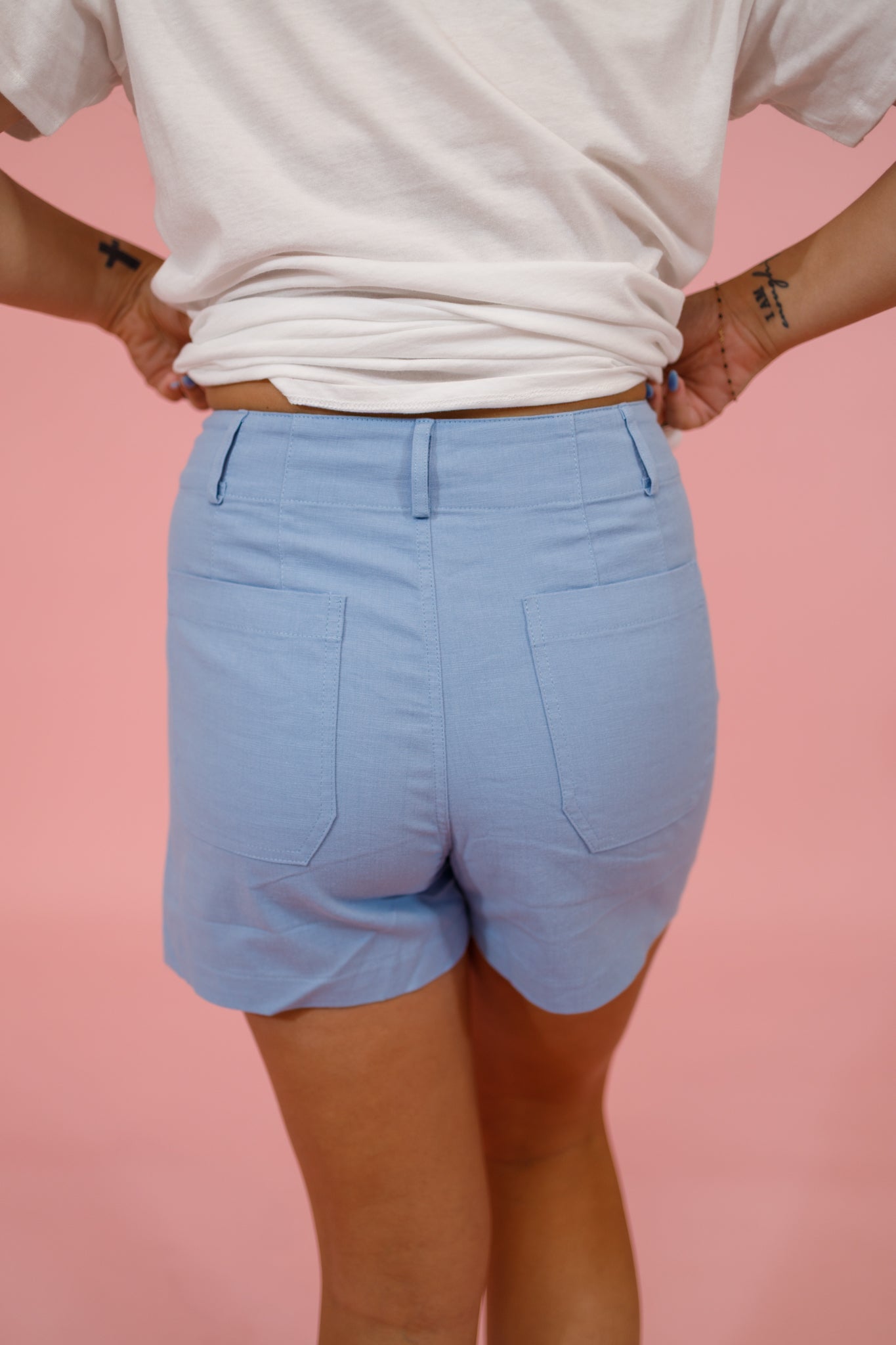 Blue Comfort Stretch Cotton Shorts Jaxe + Grace Boutique